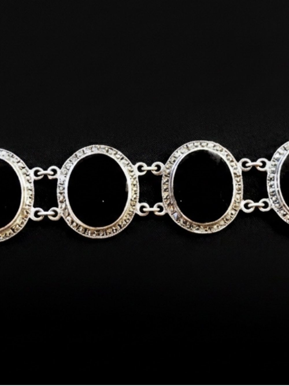 ART Deco Sterling Silver Black Onyx Round Link Bracelet